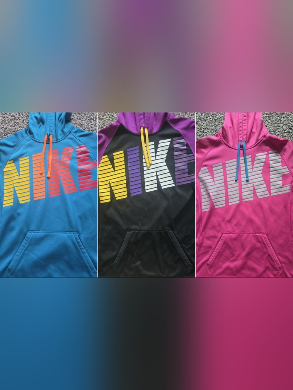 Nike Therma-fit Hoodies Lot Of 3 Turquoise, Purple, Pink Medium